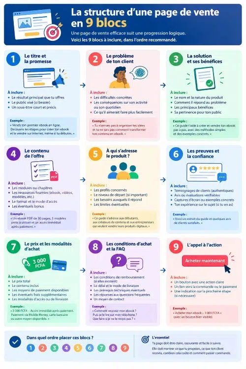structure d'une page de vente en 9 blocs.